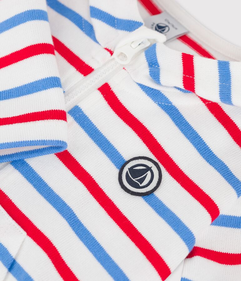 Gestreiftes Baby-Kapuzensweatshirt aus dickem Jersey weiss MARSHMALLOW/weiss MULTICO