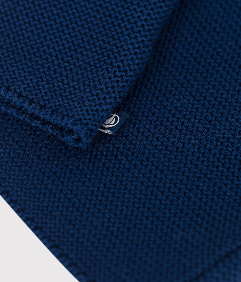 Baby-Cardigan kraus rechts gestrickt aus Baumwolle blau