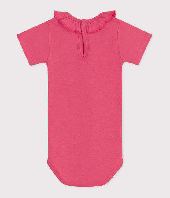 Kurzärmeliger Baby-Body aus einfarbiger Baumwolle rosa PEONIA