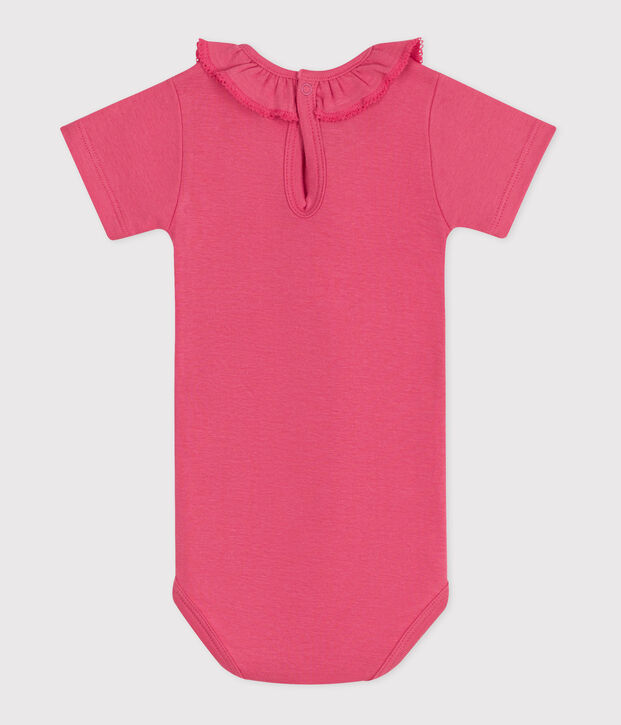 Kurz&auml;rmeliger Baby-Body aus einfarbiger Baumwolle rosa
