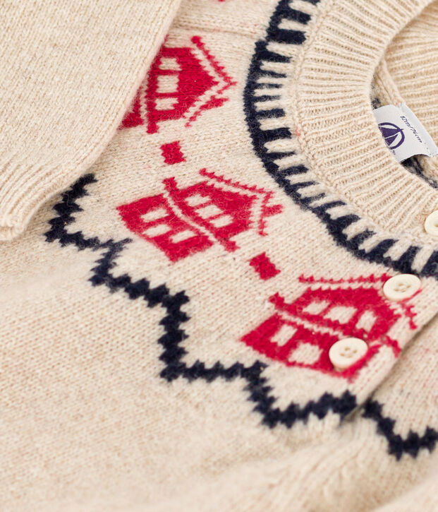 Baby-Jacquard-Pullover aus Woll und Baumwollstrick beige/vielfarbig