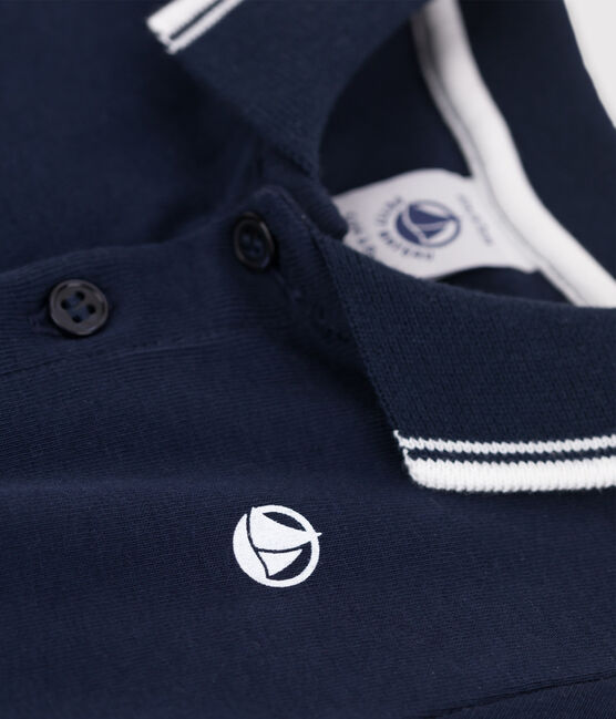 Kurzärmeliges Baby-Poloshirt aus Rippstrick für Jungen blau SMOKING