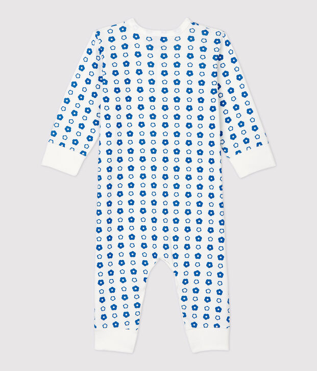 Baby-Strampler ohne F&uuml;&szlig;e aus Bio-Baumwolle mit Blumenmuster im Retro-Look weiss/blau