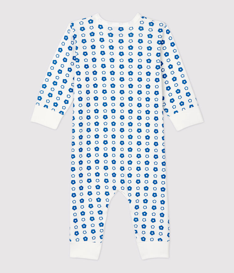 Baby-Strampler ohne F&uuml;&szlig;e aus Bio-Baumwolle mit Blumenmuster im Retro-Look weiss/blau
