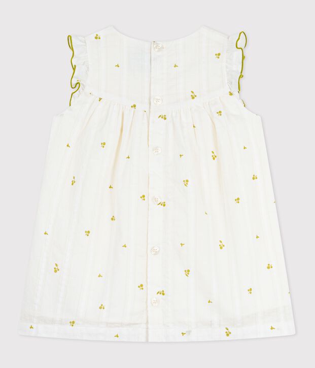 &Auml;rmelloses Baby-Kleid aus Baumwolle mit Blumenmuster weiss/gr&uuml;n