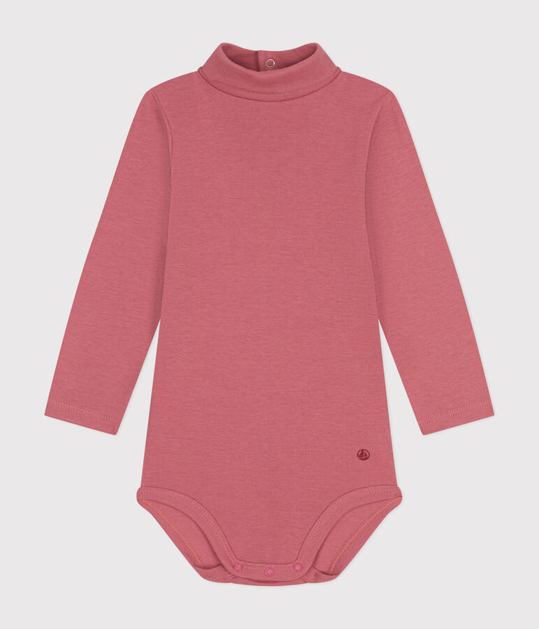 Lang&auml;rmeliger Baby-Body aus Baumwolle mit Rollkragen rosa