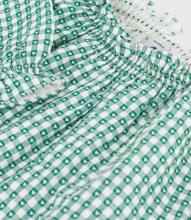 Lang&auml;rmelige Kinder-Bluse aus Baumwolle mit Kragen und Muster gr&uuml;n/weiss