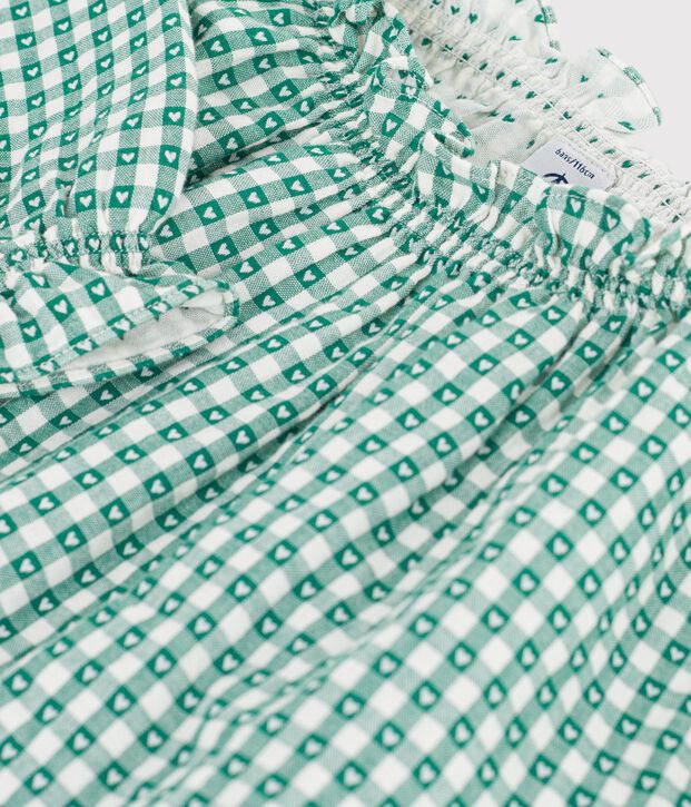 Lang&auml;rmelige Kinder-Bluse aus Baumwolle mit Kragen und Muster gr&uuml;n/weiss