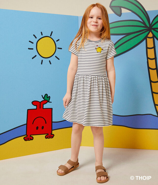 Kinder-Kleid Mr. Men und Little Miss aus Baumwolle f&uuml;r M&auml;dchen weiss/blau