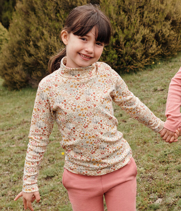 Kinder-Rollkragenshirt f&uuml;r M&auml;dchen naturfarben/braun/vielfarbig
