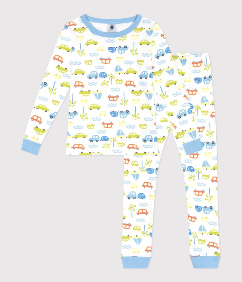 Eng anliegender Kinder-Pyjama aus Baumwolle mit Automotiv weiss MARSHMALLOW/weiss MULTICO