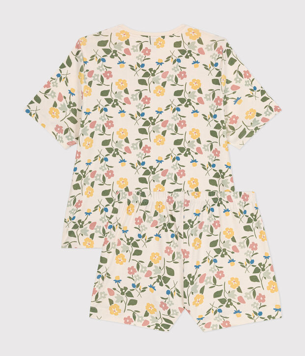 Damen-Pyjama, Shorts und T-Shirt aus Baumwolle mit Blumenmuster naturfarben/vielfarbig
