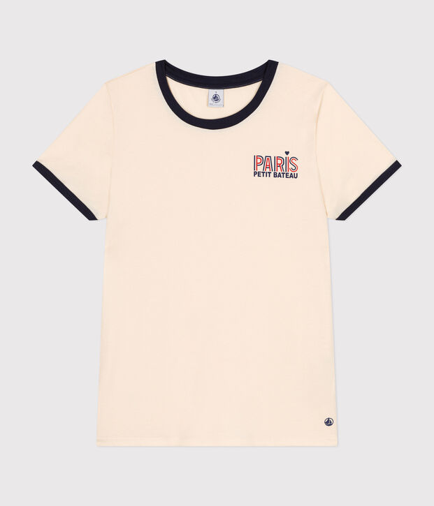 Damen-T-Shirt Le Droit aus Baumwolle mit Paris-Motiv naturfarben