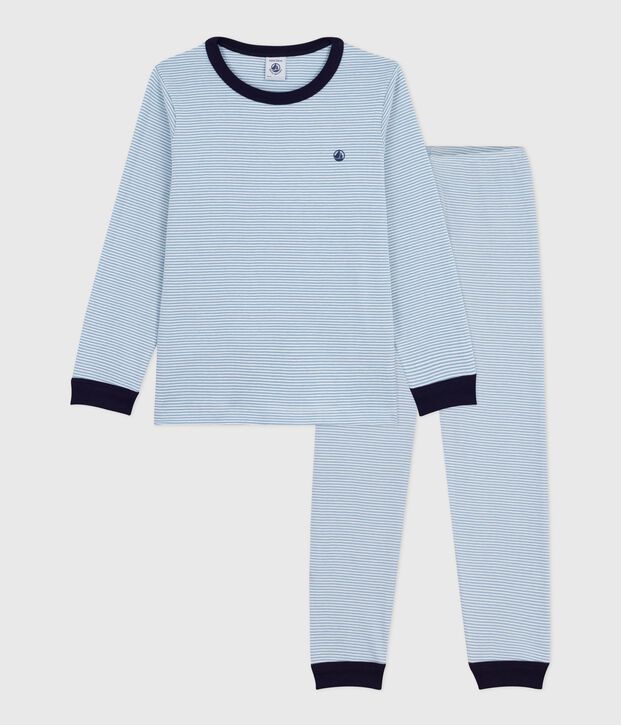 Kinder-Pyjama aus Baumwolle mit Streifen blau/weiss