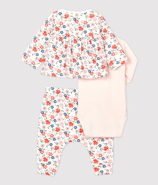 Dreiteiliges Baby-Set aus Bio-Baumwolle mit Blumenmuster für Mädchen weiss MARSHMALLOW/weiss MULTICO