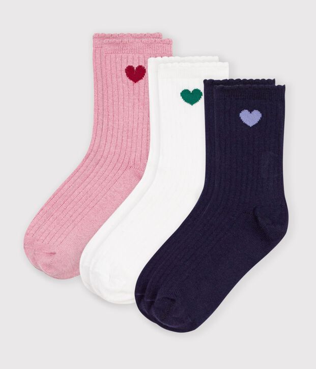 3er-Set Kinder-Socken aus Baumwolle mit Herzmotiv vielfarbig
