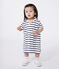 Kurzärmeliges Baby-Kleid aus Baumwolle mit Marinestreifen und Matrosenkragen weiss MARSHMALLOW/blau SMOKING