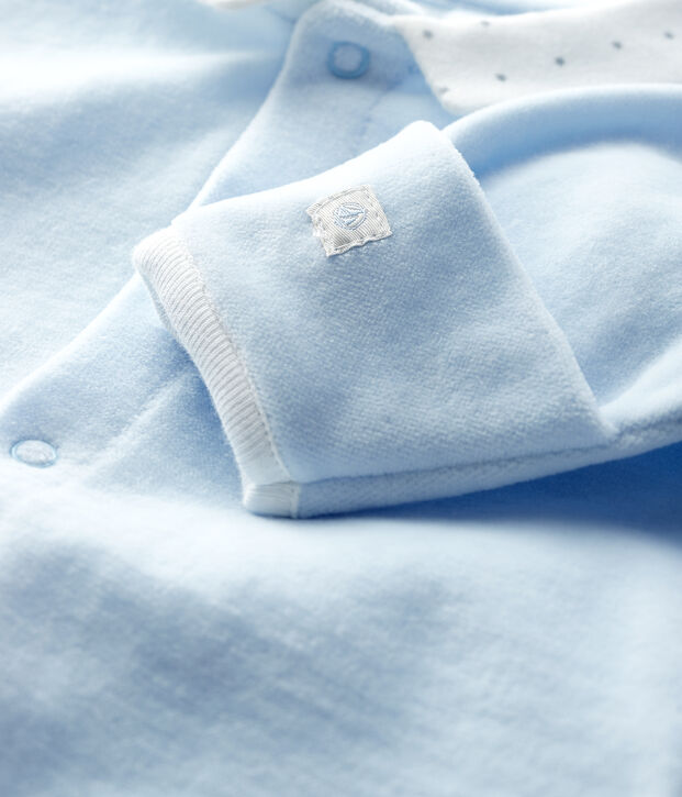 Blauer Baby-Strampler aus Nicki mit Kragen f&uuml;r Jungen FRAICHEUR