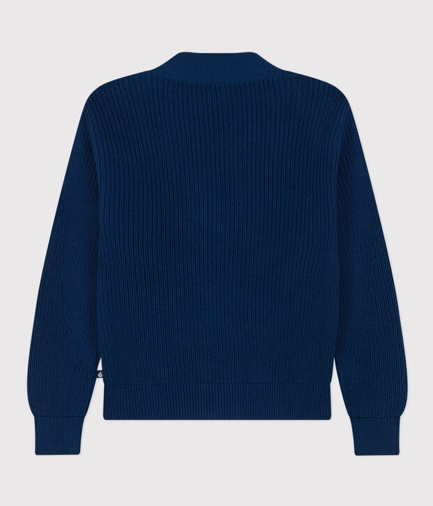 Damen-Cardigan aus Baumwolle, in Patentmuster gestrickt blau