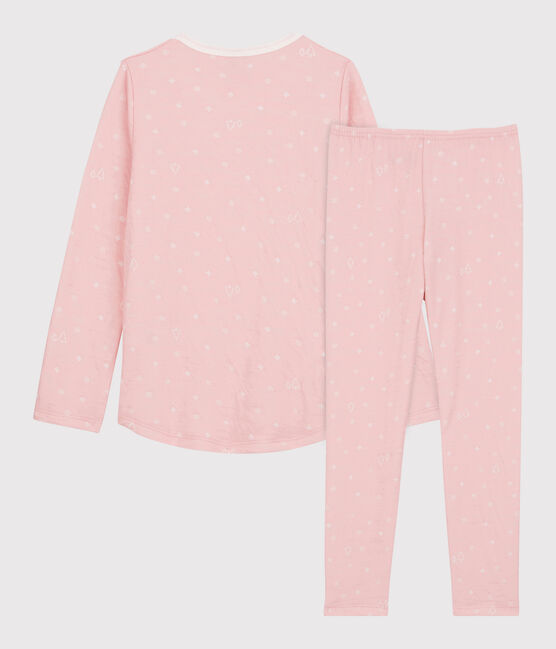 Kinderpyjama im Jacquard-Stil aus Wolle und Baumwolle mit Schneeflockenmotiv für Mädchen rosa CHARME/weiss MARSHMALLOW