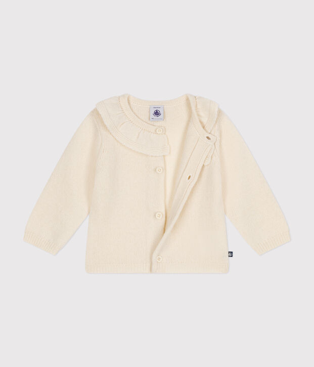 Cardigan mit Halskrause aus Strick mit Wollanteil naturfarben