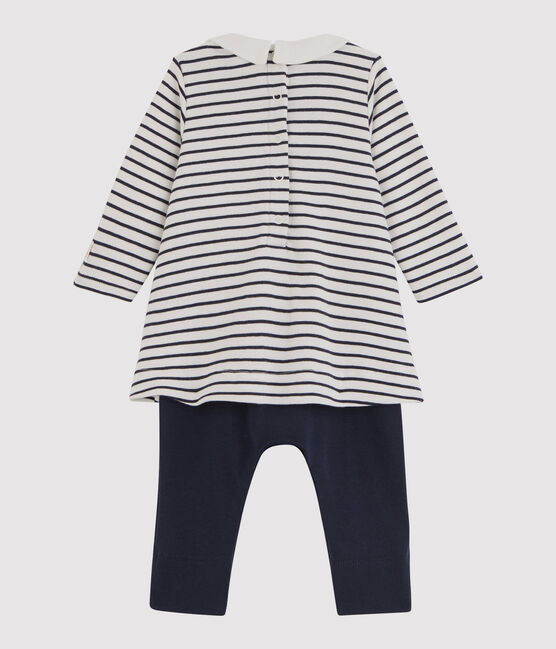 Baby-Mädchen-Einteiler bestehend aus Kleid und Leggings weiss MARSHMALLOW/blau SMOKING