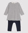 Baby-Mädchen-Einteiler bestehend aus Kleid und Leggings weiss MARSHMALLOW/blau SMOKING