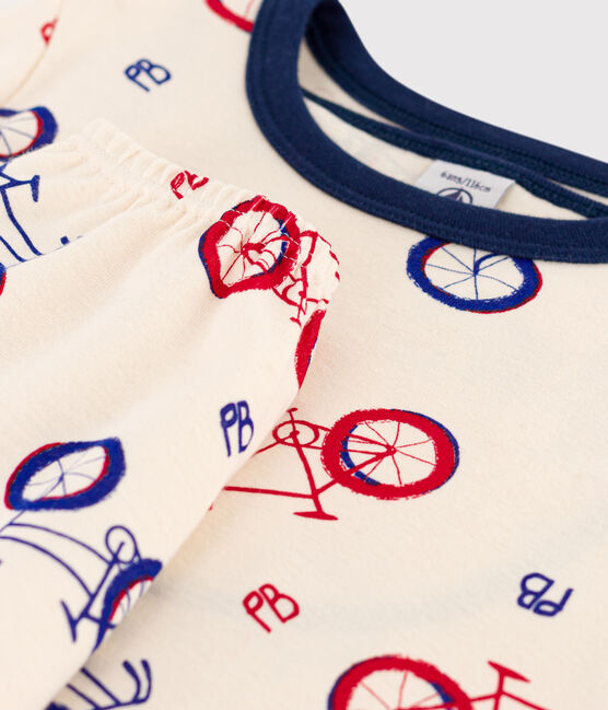 Kinder-Kurzpyjama aus Baumwolle und mit Fahrradmotiv weiss AVALANCHE/ MULTICO