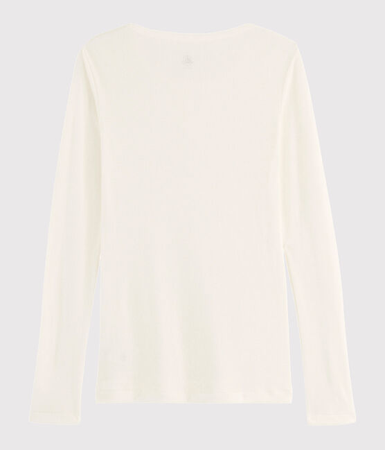 Damen-T-Shirt aus Wolle und Baumwolle weiss MARSHMALLOW