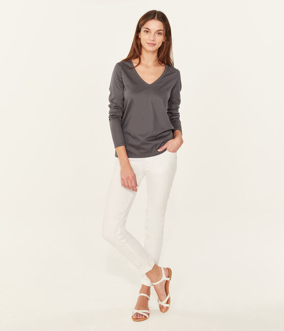 Langärmeliges damen-t-shirt sea island aus baumwolle grau MAKI