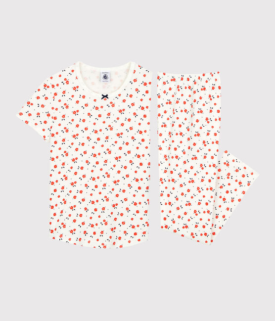 Kinderpyjama aus Bio-Baumwolle mit Blumenmuster für Mädchen weiss MARSHMALLOW/weiss MULTICO