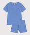 Kinder-Kurzpyjama aus Baumwolle mit Streifen blau PERSE/weiss MARSHMALLOW