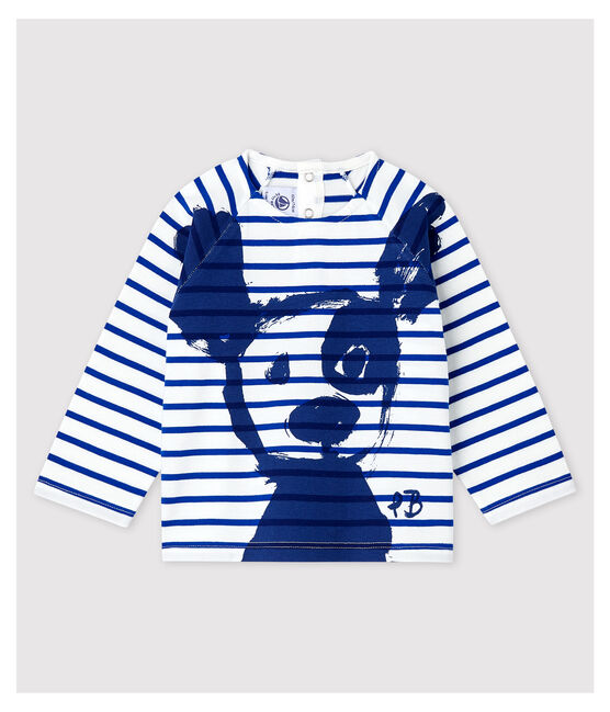 Stilvoll-verspieltes Baby-Marineshirt aus Jersey für Jungen weiss MARSHMALLOW/blau SURF