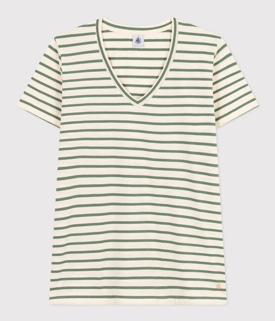 Gestreiftes Damen-T-Shirt Le Droit mit V-Ausschnitt aus Baumwolle AVALANCHE/ CROCO
