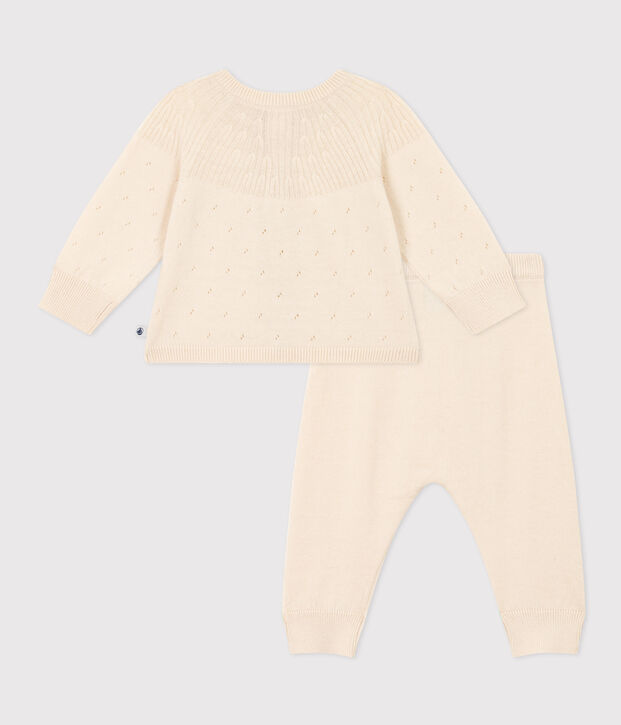 Baby-Set aus Woll- und Baumwoll-Strick naturfarben