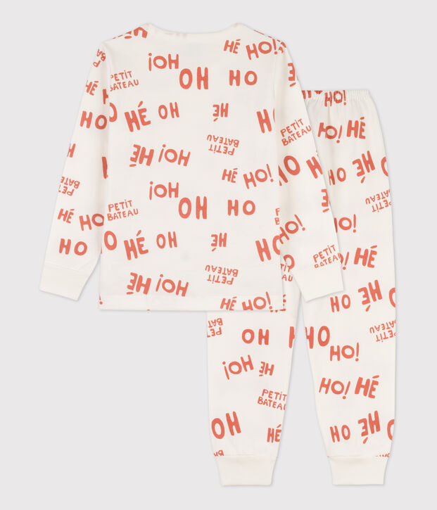 Kinderpyjama aus Molton f&uuml;r Jungen weiss/rosa
