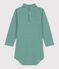 Langärmeliger gestreifter Baby-Body aus Baumwolle mit Rollkragen EVERGREEN/ MARSHMALLOW