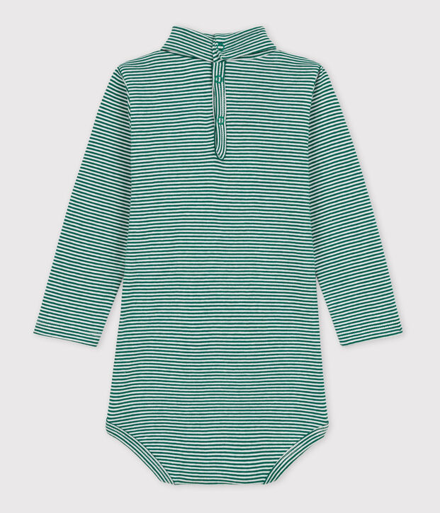 Lang&auml;rmeliger gestreifter Baby-Body aus Baumwolle mit Rollkragen gr&uuml;n/weiss