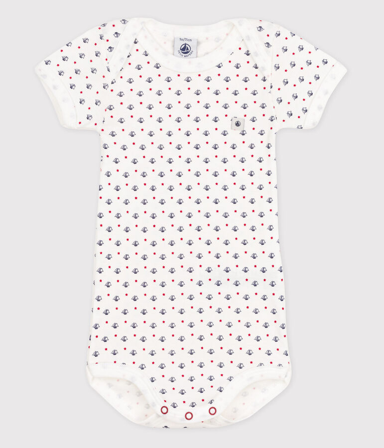 Kurz&auml;rmeliger Baby-Body weiss/blau/vielfarbig
