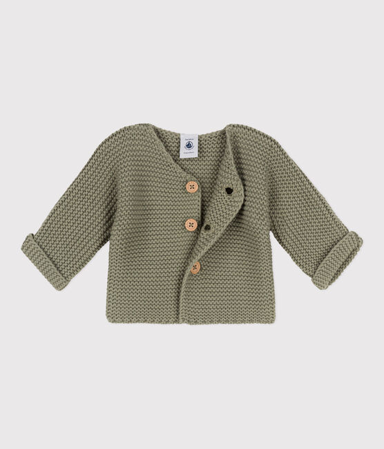 Baby-Cardigan kraus rechts gestrickt aus Baumwolle grün MARECAGE