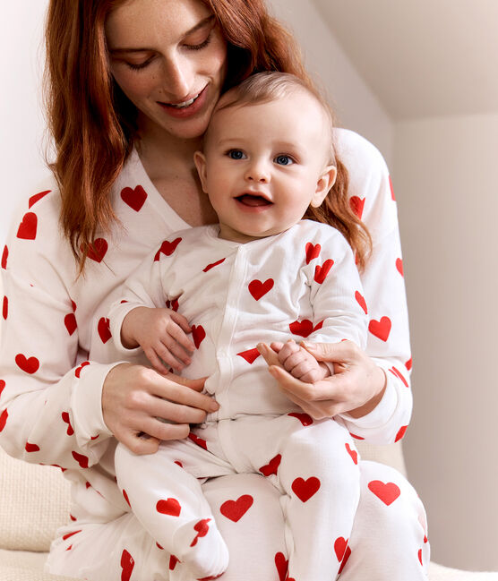Baby-Strampler aus Baumwolle mit roten Herzen weiss MARSHMALLOW/rot TERKUIT