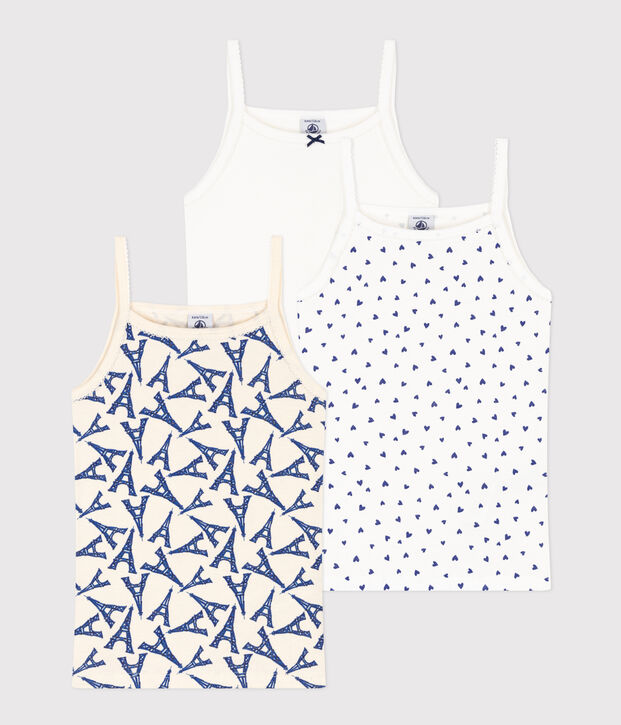 3er-Set Spaghetti-Tops aus Baumwolle mit Paris-Motiv f&uuml;r M&auml;dchen vielfarbig