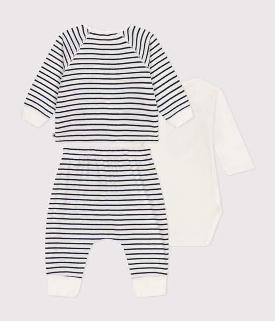 3-teiliges Baby-Set aus Baumwolle mit Streifen weiss MARSHMALLOW/blau SMOKING