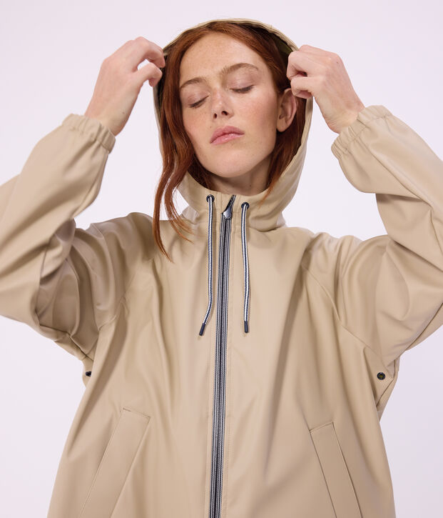 Lange Damen-Regenjacke mit zwei Farben beige