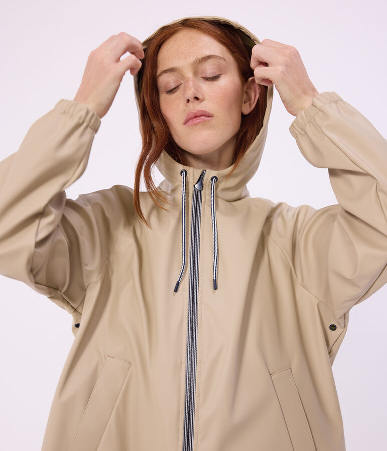 Lange Damen-Regenjacke mit zwei Farben beige