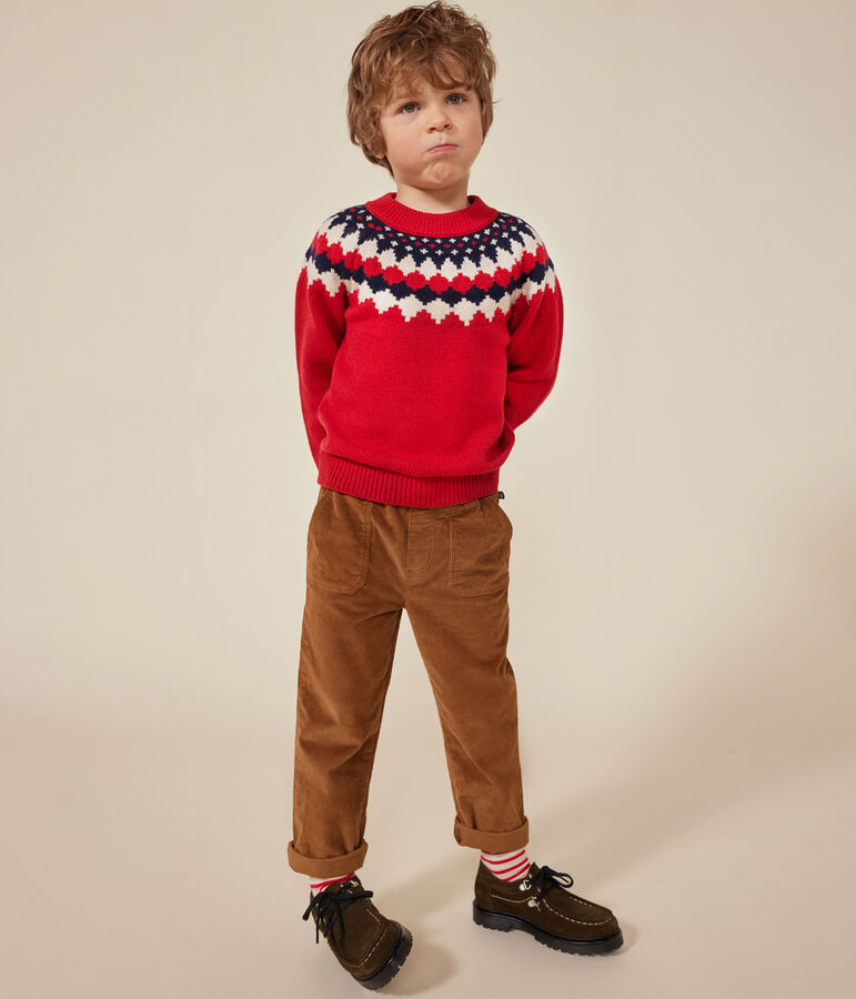 Kinder Jacquard-Pullover aus Wolle und Baumwolle f&uuml;r Jungen rot/vielfarbig
