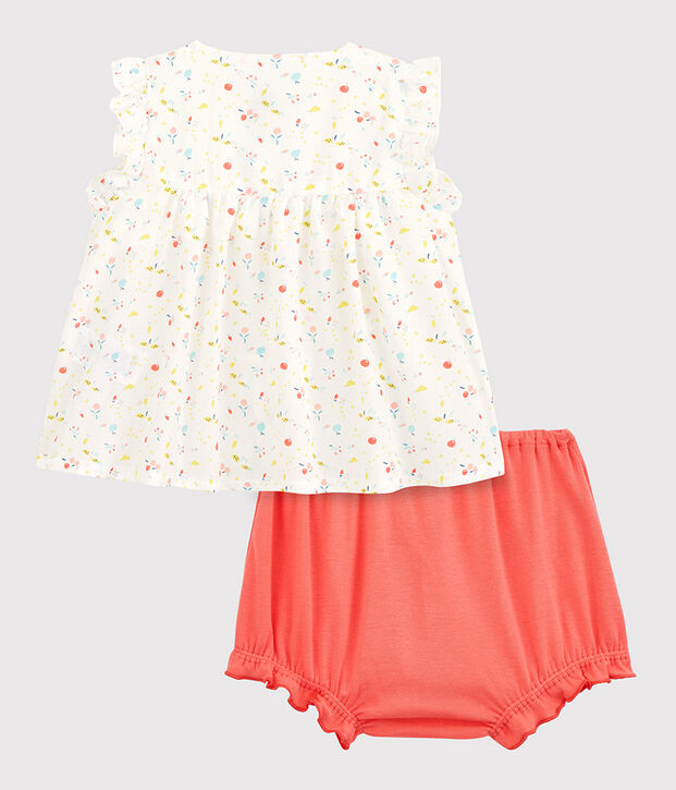 Zweiteiliges Baby-Set aus Bio-Baumwolle in Cotton Rich Qualit&auml;t mit Blumenmuster f&uuml;r M&auml;dchen weiss/vielfarbig