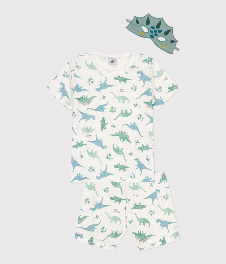 Kinder-Kurzpyjama zum Verkleiden aus Baumwolle mit Dinos weiss/vielfarbig