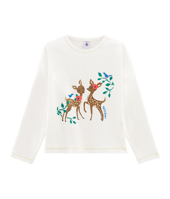 T-Shirt mit Siebdruck für Mädchen weiss MARSHMALLOW