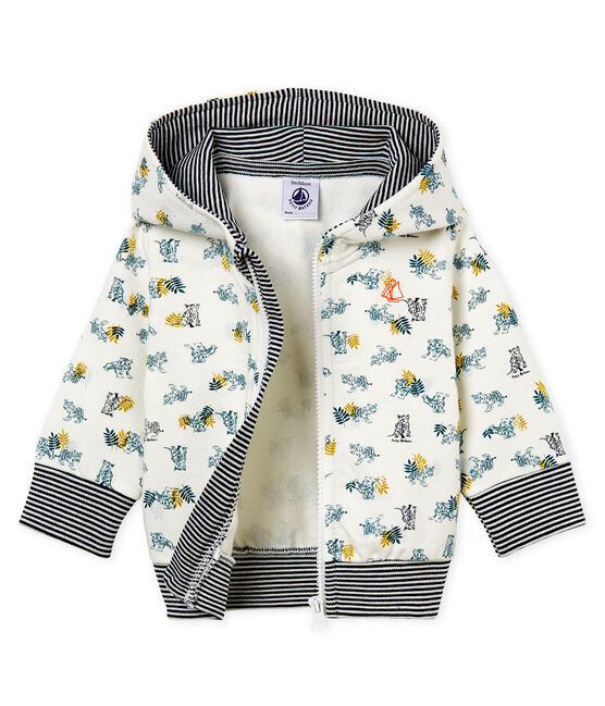 Gemustertes baby-kapuzenSweatshirt mit reissverschluss jungen weiss MARSHMALLOW/weiss MULTICO